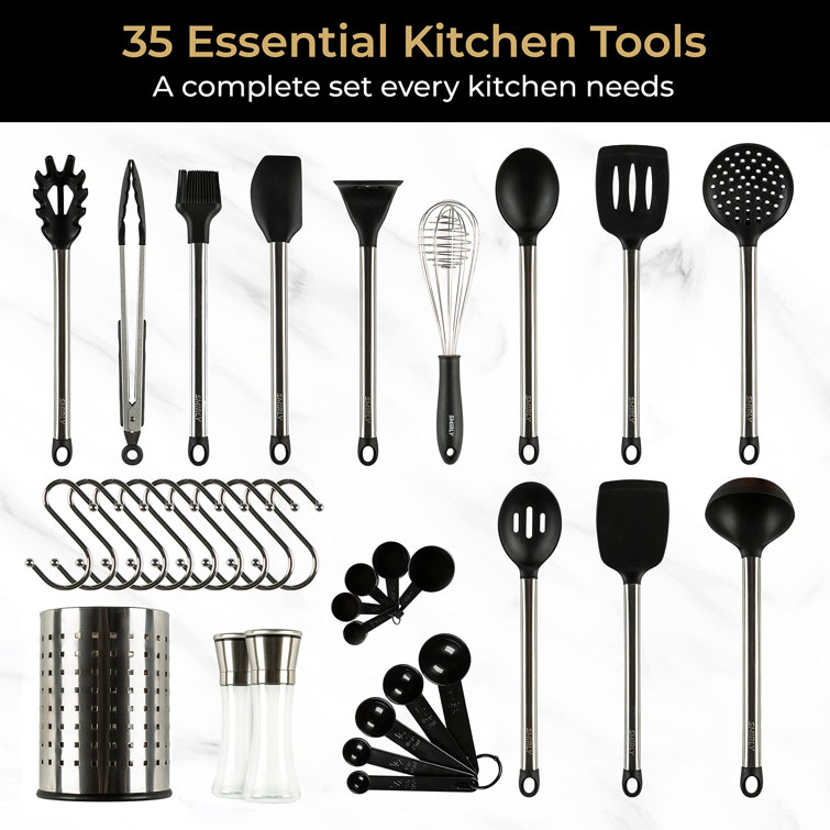 35 Piece Kitchen Utensil Set, Silicone and Stainless Steel Kitchen