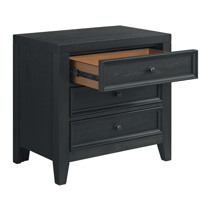 27" Wide 3-Drawer Nightstand with USB, Black