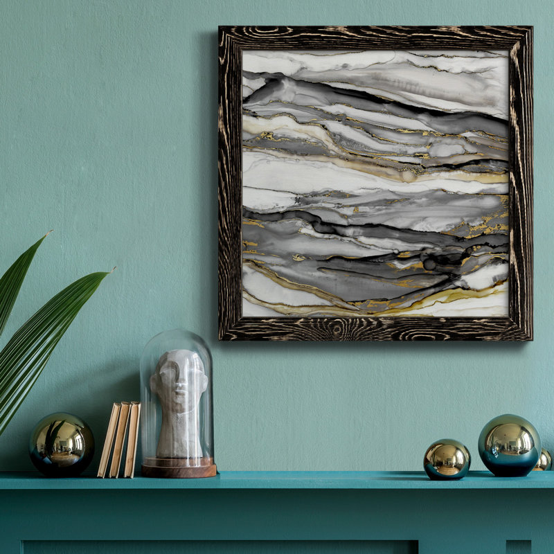 Marbré or II - Reproduction d'art sur toile encadrée, H 26,5 po x l 26,5 po x P 1,5 po, Toile avec cadre noir