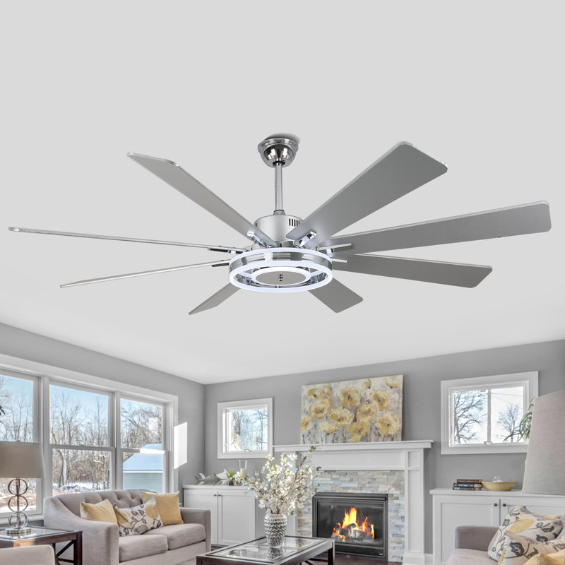 72" Modern Chrome Ceiling Fan with Light and Remote, 6-Speed Quiet DC Motor, 3-Color Temperature, Reversible Ceiling Fan for Large Rooms