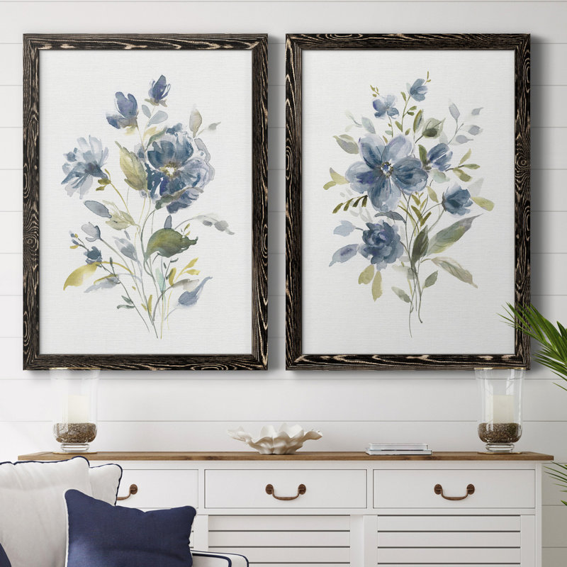 Linen Botanical I - Ensemble de 2 reproductions d'art, Toile avec cadre noir