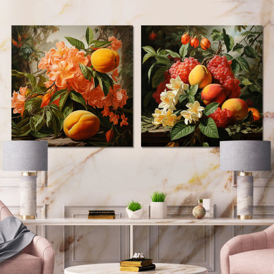 Renaissance Painting Of A Mango Fruit I - Fruits Canvas Art Print Set Of 2