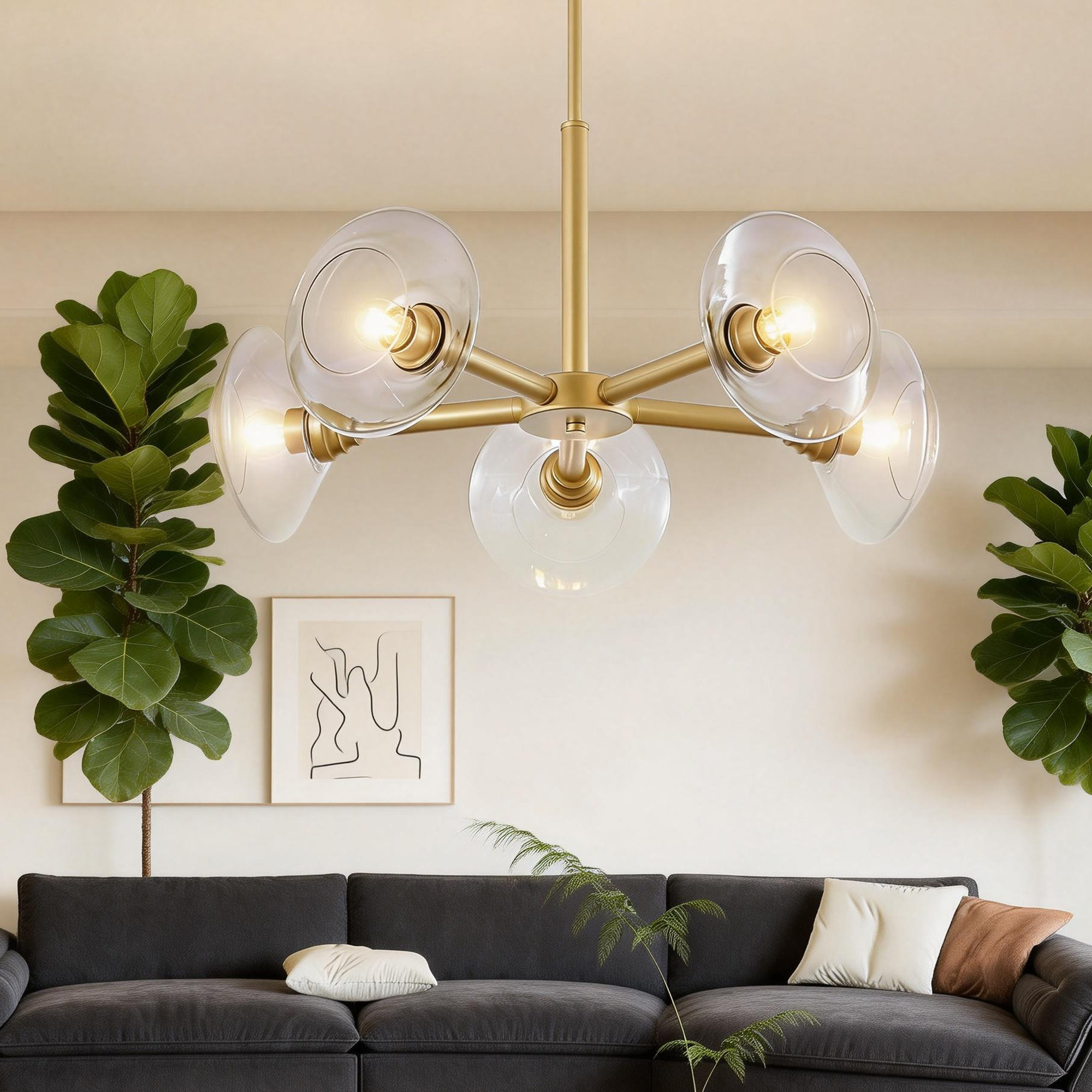 Everly Quinn Modern Gold 5-light Sputnik Chandelier With Clear Glass ...