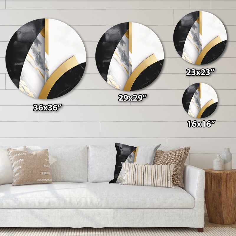 Marbre, formes d'art - Marbre abstrait, art mural rond sur métal, H 16 po x l 16 po x P 1 po