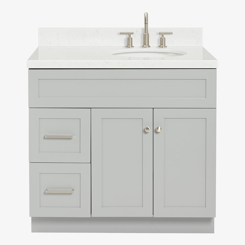 Meuble-lavabo sur pied simple 36 po avec plateau en quartz Abell, Gris