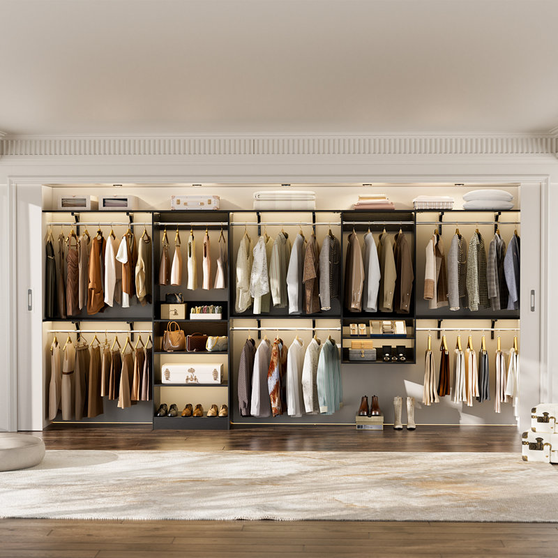 Seward 41’’-154’’ W Closet System With Shelves And 8 Hanging Rods, Black