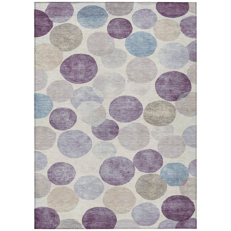 Machine Washable Indoor/Outdoor Xhevrie Plum Rug, Rectangle 3' x 5'