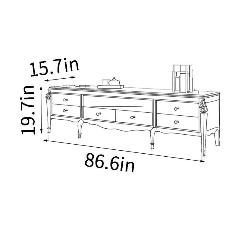 Meuble télé American champagne, H 19,7 po x L 86,6 po x l 15,7 po