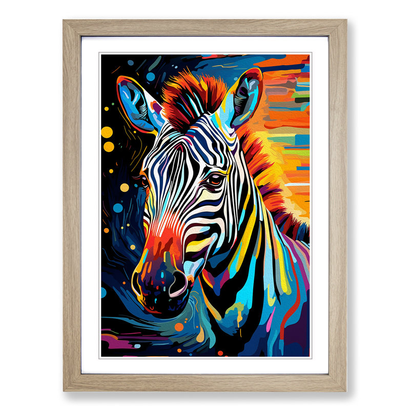 XYZ-FRM-V1223-1730 Zebra Futurism - Single Picture Frame Print on Wood, 64cm H x 46cm W x 2cm D, Oak