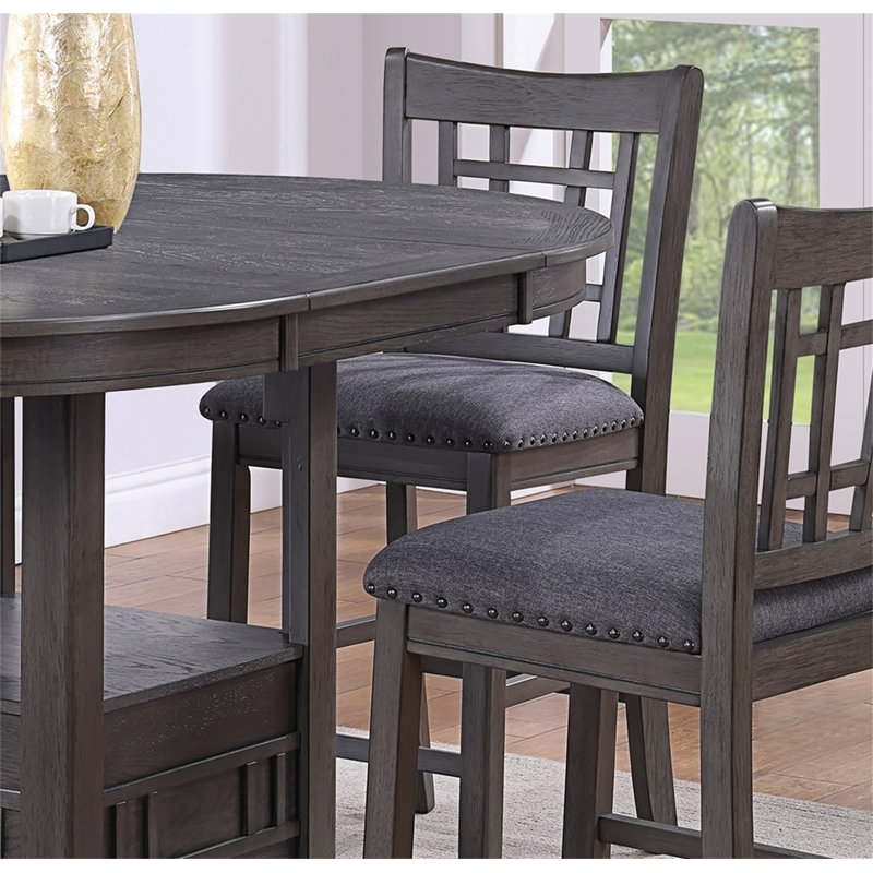 Dining Table Round Counter Height Dining Table W Shelve 1Pc Table Only Built In Leaf Solid Wood  Finish