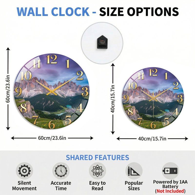 Horloge murale en verre, 60 x 60 cm (23,6 x 23,6 pouces)