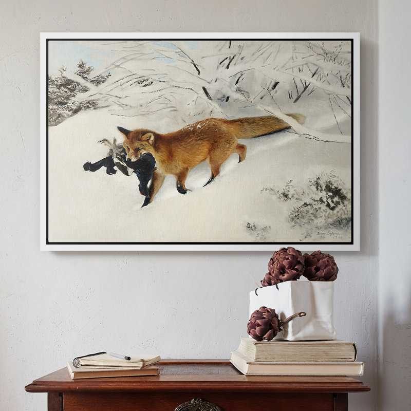 Fox in Snow Landscape (Räv i snölandskap), 1900 - Bruno Liljefors, toile tendue avec châssis, 16 x 24, Blanc