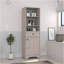 Armoire en lin à porte simple H 55 po, trois tablettes extérieures, un tiroir, deux tablettes intérieures, gris clair