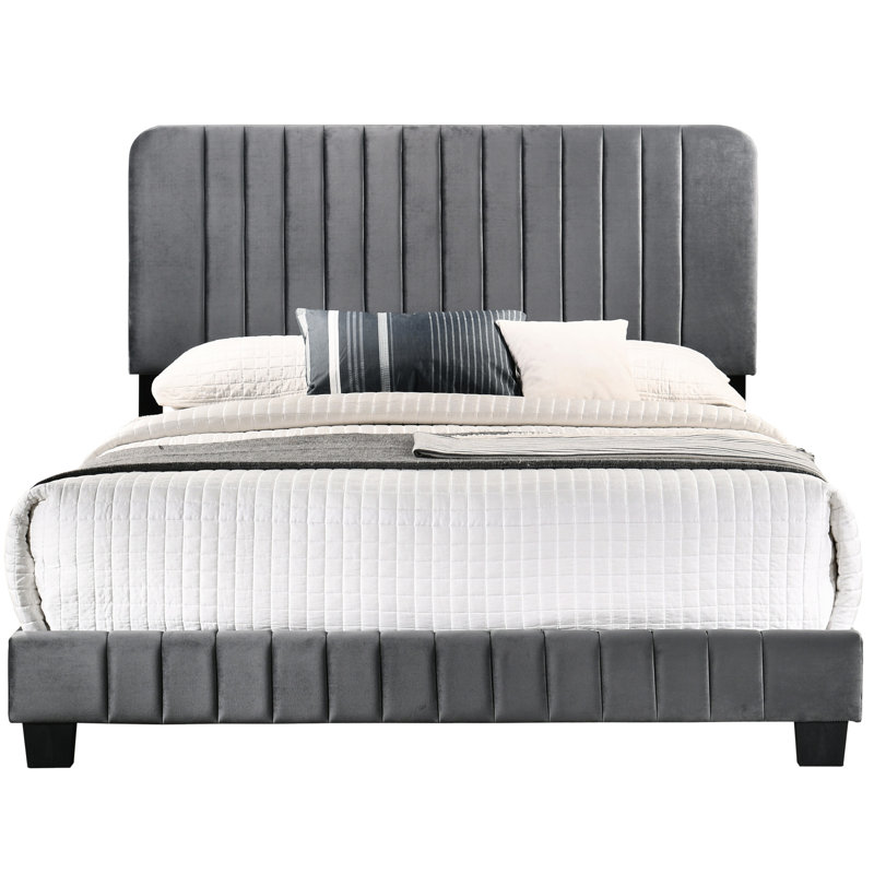 Lit double contemporain gris élégant - Structure de style chambre à coucher H 48 po x l 59 po x P 81 po convenant à différents thèmes de décoration Assemblage facile