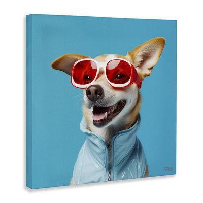 Stylish Dog on Blue Canvas Wall Art by Roozbeh Bahramali