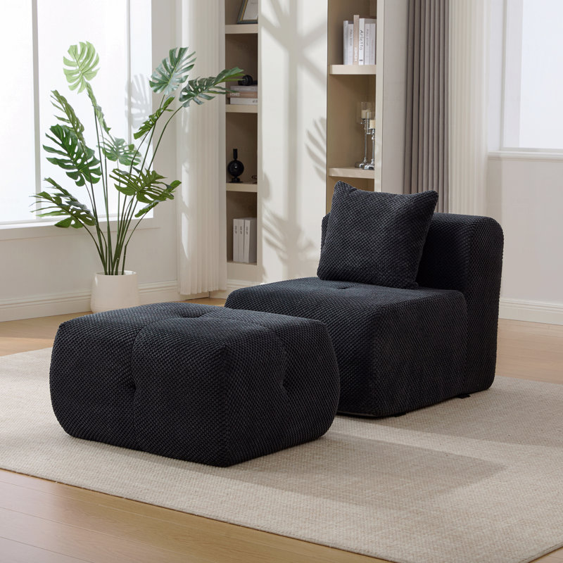 Fauteuil d'appoint sans accoudoir avec repose-pieds, Gris anthracite