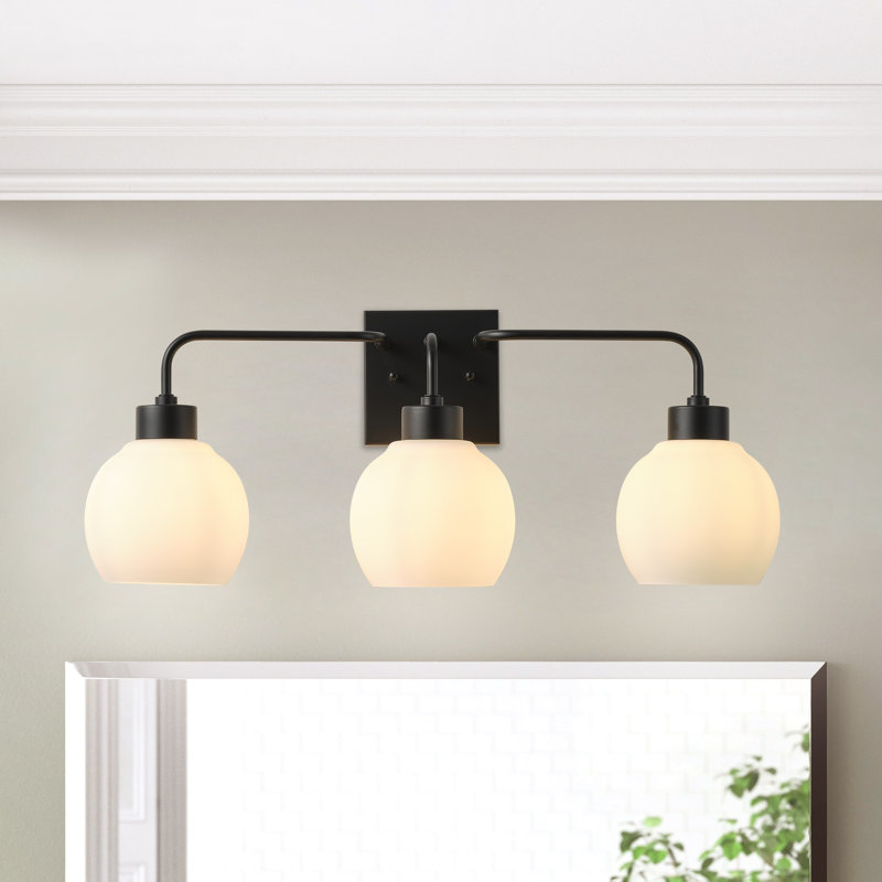 3-Lamp Black White Adjustable Glass Vanity Light
