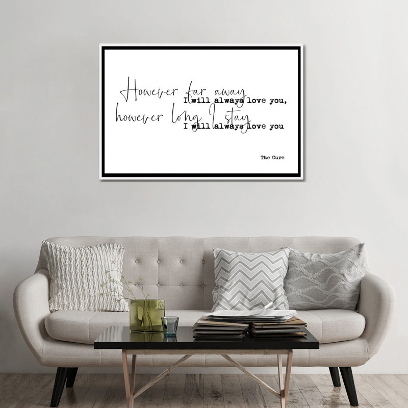 « Love Song »-impression d’art textuel, H 32 po x l 48 po x 1,5 po, Toile blanche encadrée, Pas de tapis