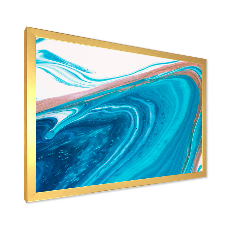 Luxury Turquoise Marble River IV - on, 8" H x 12" W x 1" D, Gold Picture Framed Canvas