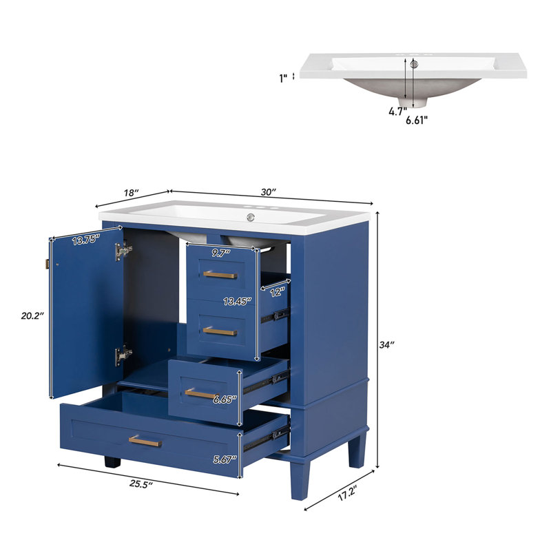 Ensemble de meuble-lavabo autoportant 30 po, Bleu