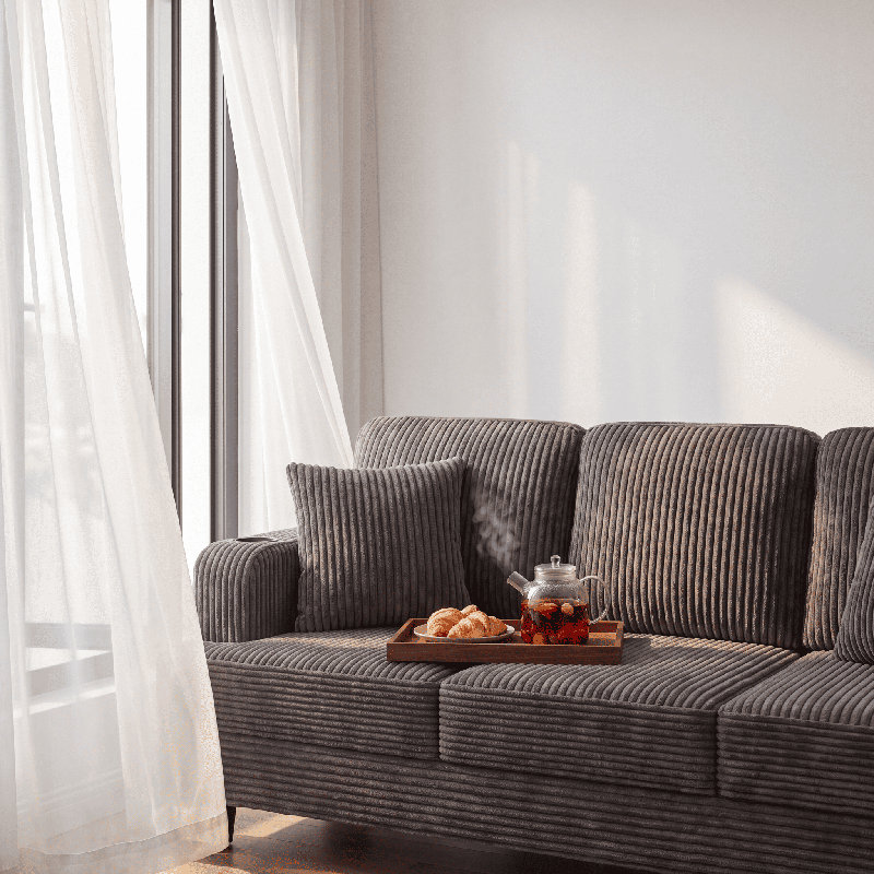 84" Corduroy Sofa Couch With 3 Seats, Upholstered Sofa With Square Armrests For Living Room Apartment, Gray