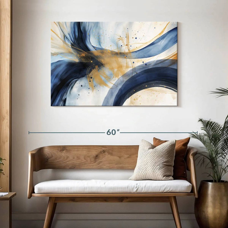 Bleu abstrait et beige Avery, H 30 po x l 45 po