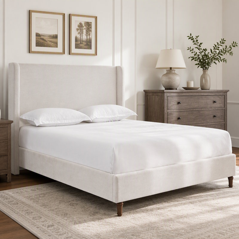 Grand lit tapissier Harper, Ivoire ivoire, Grand lit