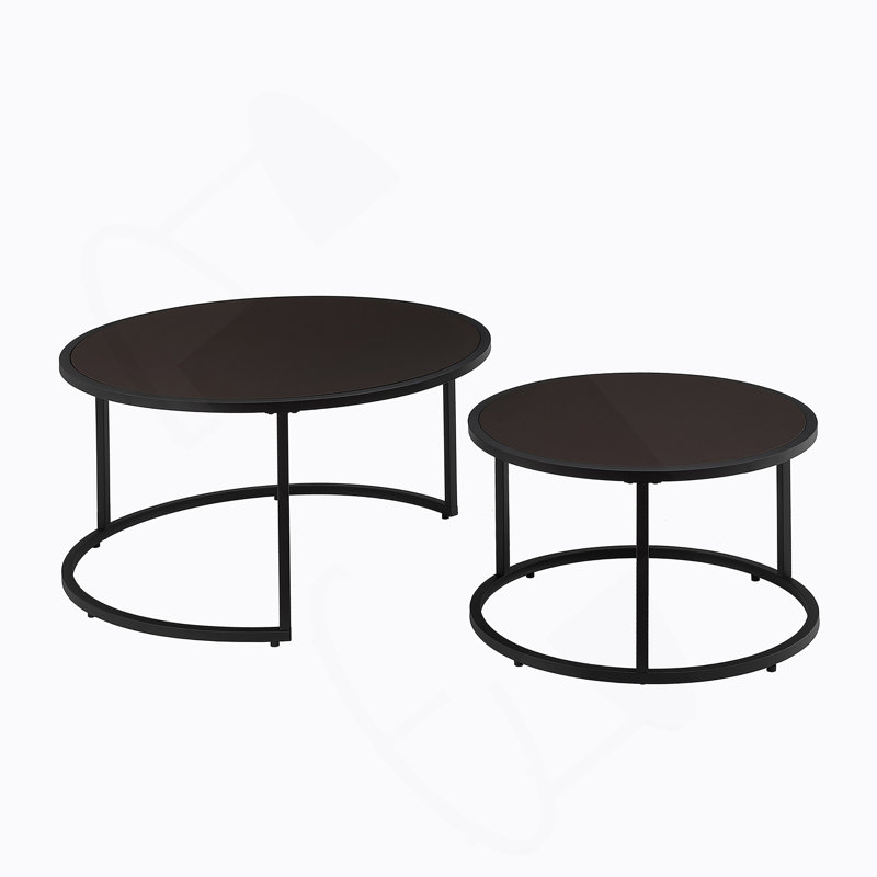 Ensemble de 2 tables basses modernes en similicuir avec base en métal doré, table d'appoint pour salon, Marron foncé, Noir
