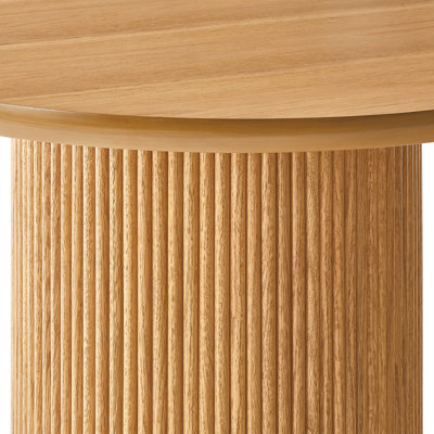 Hernest 84" Oval Oak Dining Table with Fluted Double Pedestal Base for 8