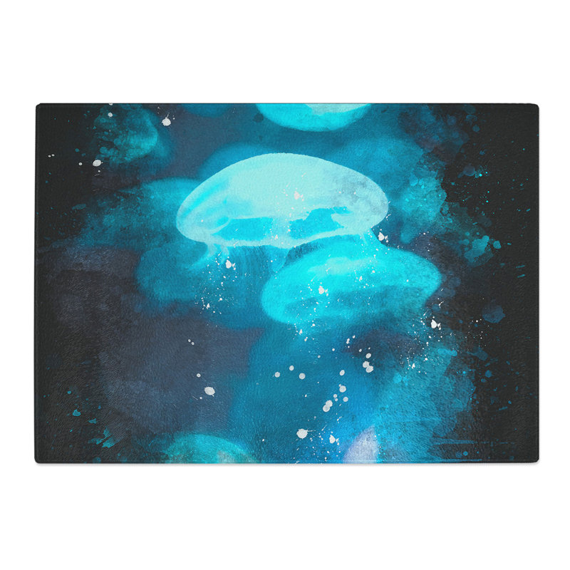 Tempered Glass Blue Jellyfish Chopping Board, 28.5 cm x 39 cm