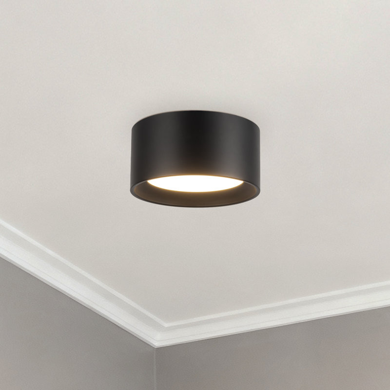 Uma 7-in Black dimmable LED Semi-Flush Mount, Height 3.5 in, Matte Black