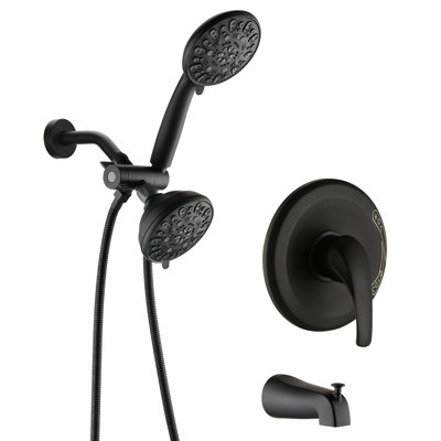 Matte Black Shower With Tub Spout - High Dual 2 In 1 . 7 Spray Modes Head & Hand Shower. All Metal. 1.8 Gpm. 59" Hose. 1/2" Connection. Wall Mounted Black. Faucet. For Peaceful Metal Structure. Gpm