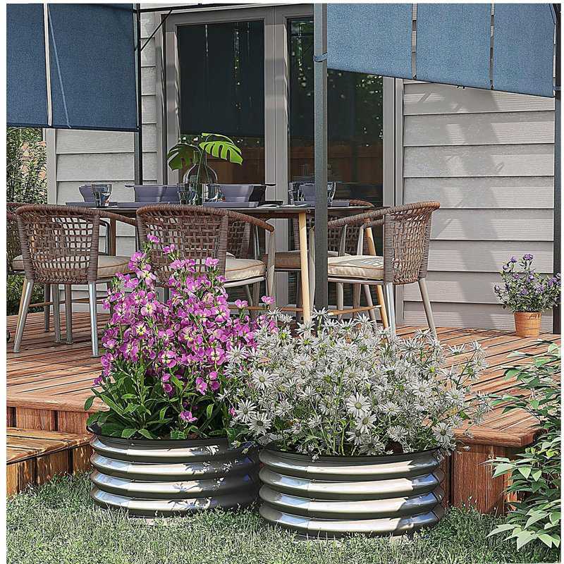 Outsunny Galvanized Raised Garden Bed Set of 2, Planters for Outdoor Plants with Safety Edging, Easy-to-assemble Stock Tanks for Growing Flowers, Herbs and Vegetables, Silver