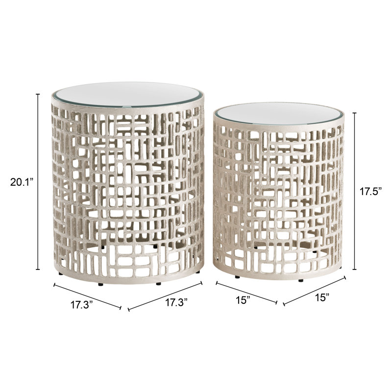 Reden Silver Aluminum and Glass Side Table Set