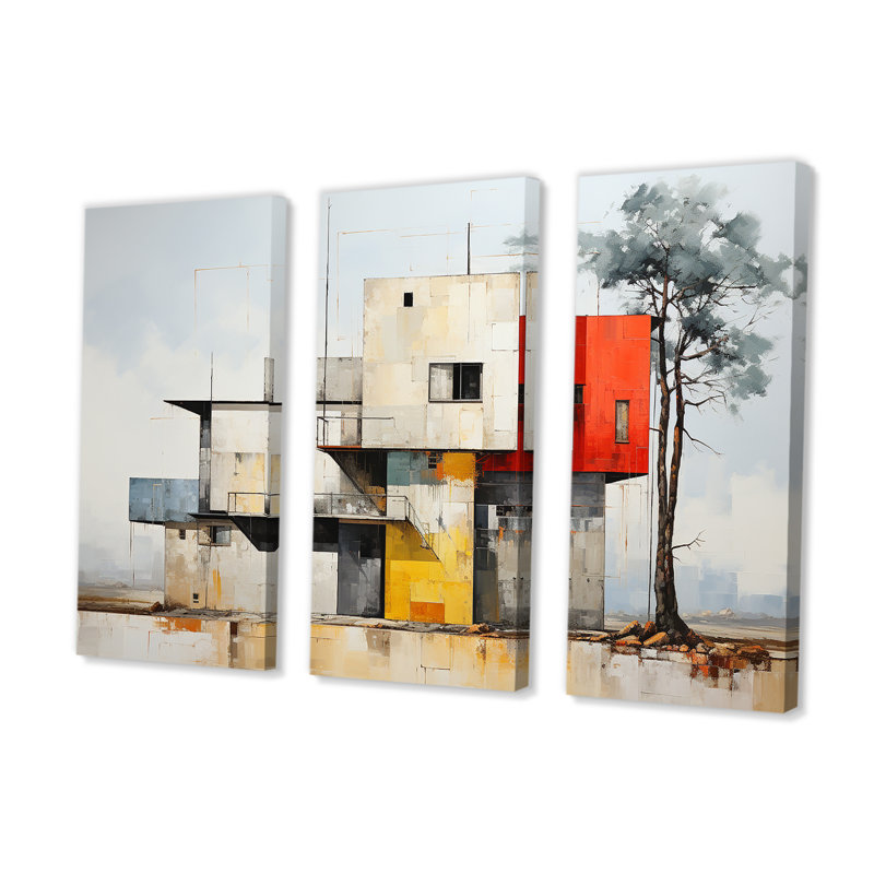 De Stijl Cubic Barn Horizion - Ensemble de décoration murale grange, H 40 po x l 60 po x P 1 po