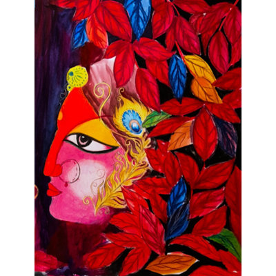 Radha Krishna - Jamini Roy Style | Painting By Pragga Majumder