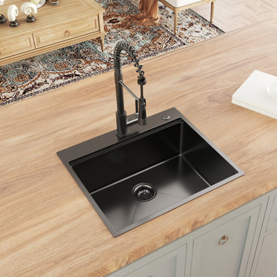 All in One Black Faucet ,27 inch Gunmetal Black 304T Single Bowl Drop-In Workstation Kitchen Sink
