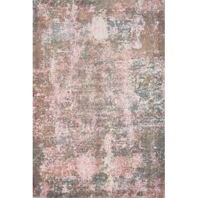 Chic tapis abstrait 5 x 8 avec des tons de rosé et un aspect vieilli