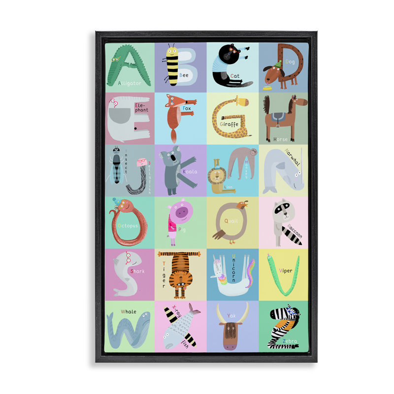 Alphabet animaux à carreaux, H 31 po x l 21 po, Cadre flottant noir de jais