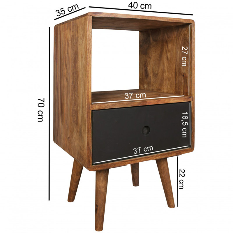 Uecker 40cm W Solid Wood Bedside Table, Black