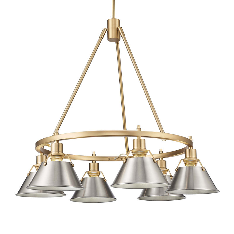 Felda 6 - Light Steel Dimmable Cone Chandelier, Brushed Champagne Bronze, Pewter