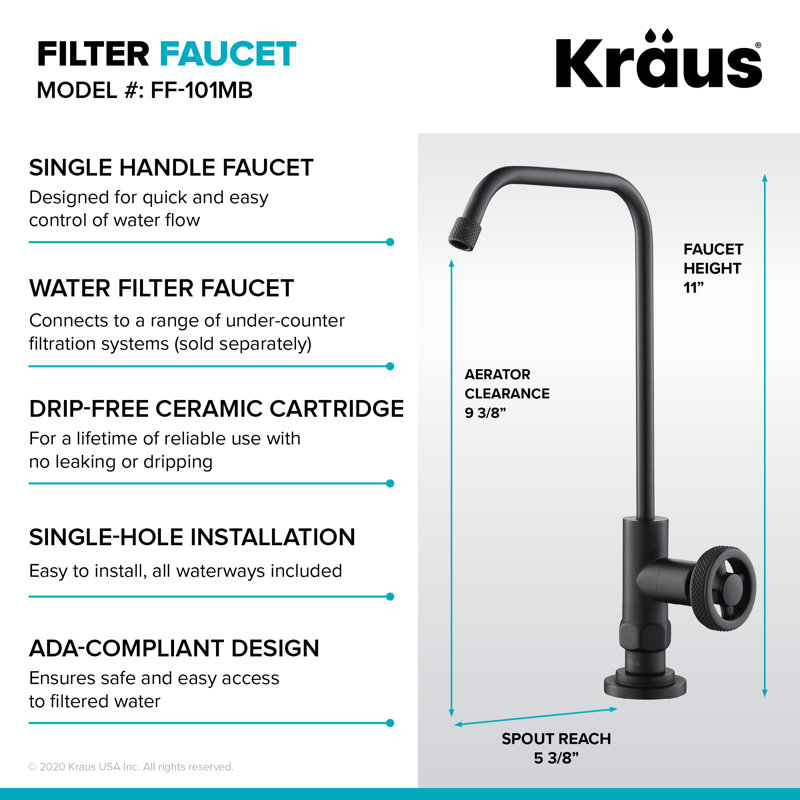 KRAUS Urbix Industrial Bridge Kitchen Faucet and Water Filter Faucet Combo, Matte Black
