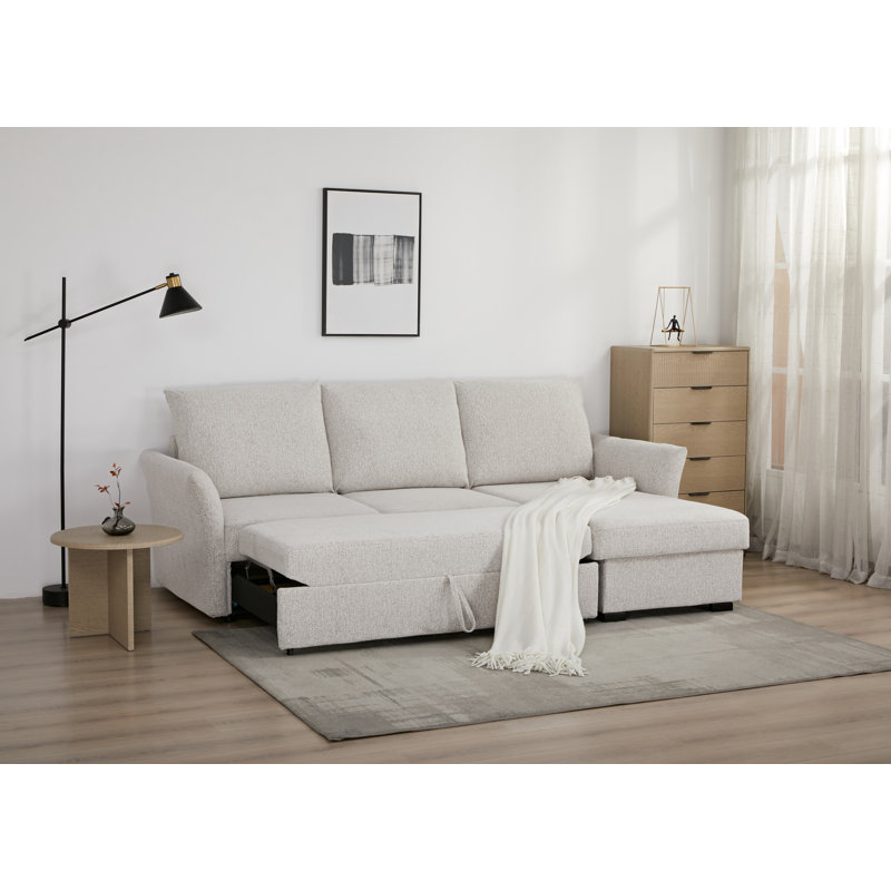 Velin Fabric 3-Seater Corner Sofa Bed with Storage, Beige