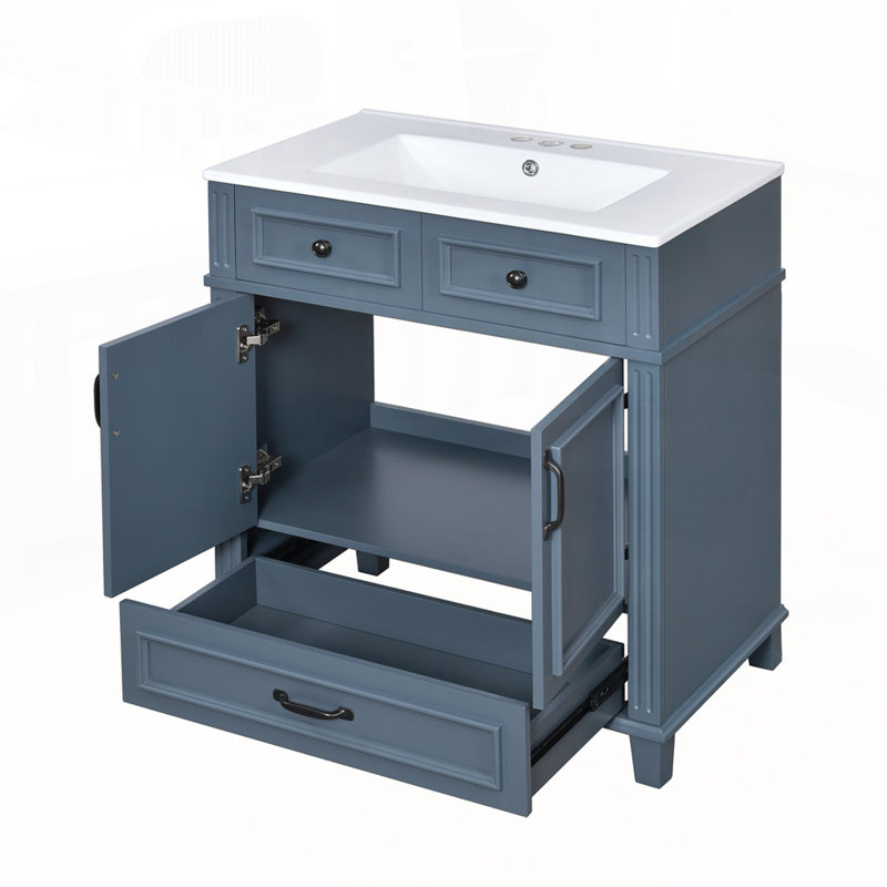 Meuble-lavabo de style rétro avec matériaux durables et rangement fonctionnel, Bleu
