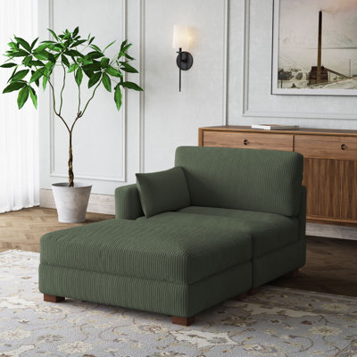 Chaise longue modulaire rembourrée en velours côtelé avec accoudoirs et coussins Bentura