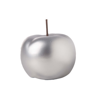 Figurine en céramique pomme avec fini mat argenté. 4,75 po x 4,75 po x H 4,75 po