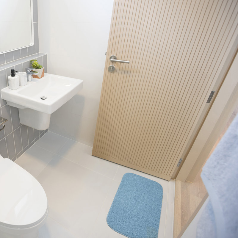 Tapis pour salle de bain en nylon Monarrez avec envers antidérapant, Simple - L 34 po x l 20 po, Bleu bassin