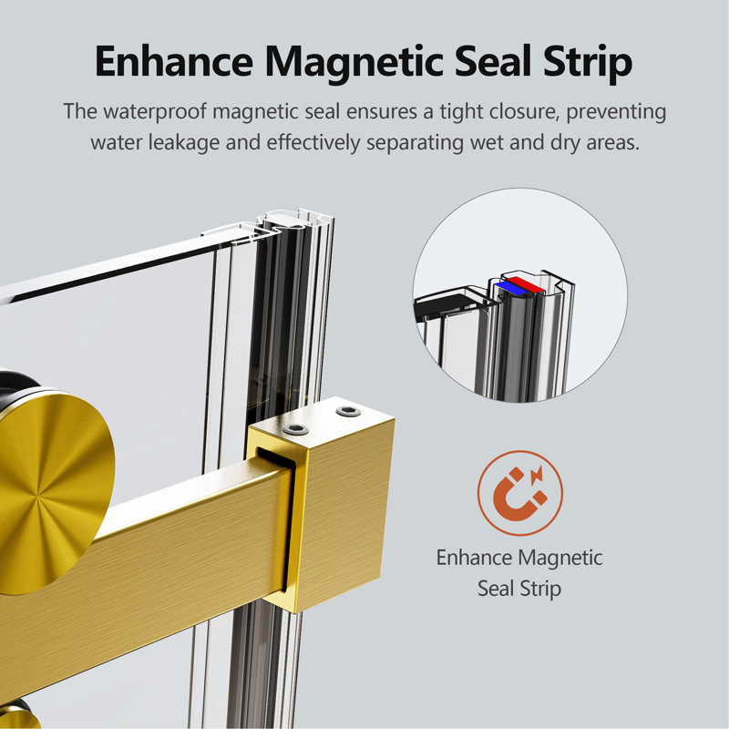 56-60" W * 74" H Frameless Single Sliding Shower Doors, Bathroom Sliding Shower Door, 5/16" (8mm) Thick SGCC Tempered Glass Door, Brushed Gold
