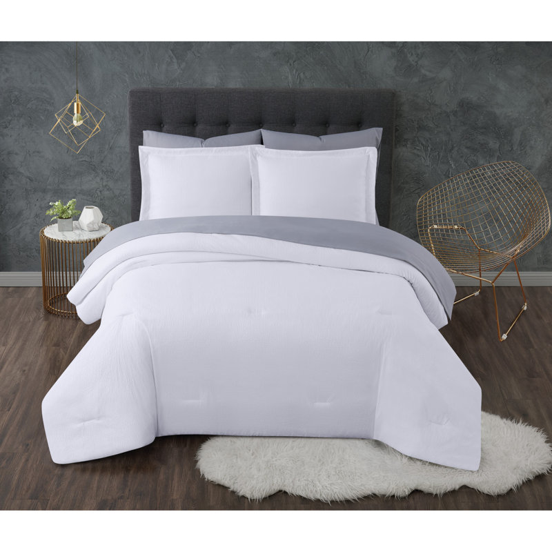 Ensemble d'édredon en microfibre antimicrobien Trely Calm, Édredon de très grande taille et 6 pièces suppl, Blanc