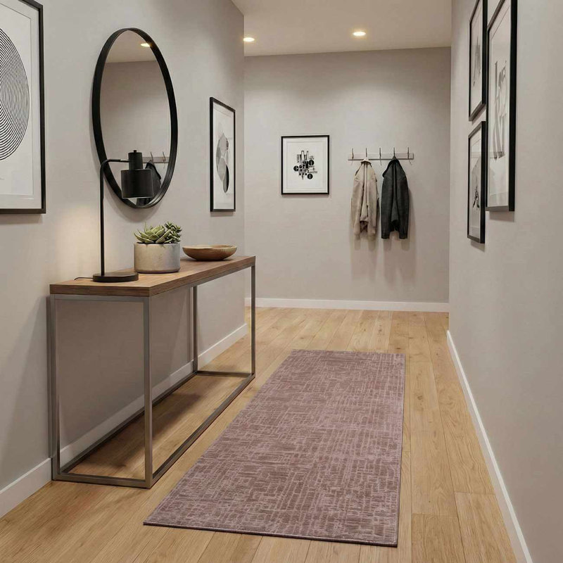 Tapis brun neutre lavable à la machine Lina, Tapis de couloir 2 pi 7 po x 10 pi, Brun